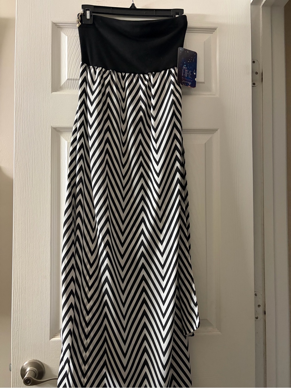 Black & White Chevron Maxi halter dress  with Waist Sash